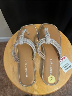 Madden Girl Tan Rhinestone Knot Thong Sandals